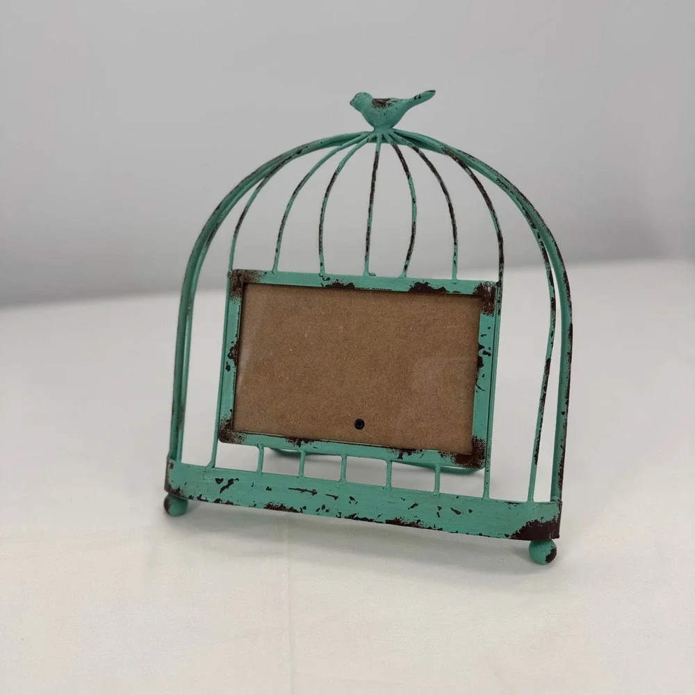 Teal Metal Birdcage Photo Frame Distressed Shabby Chic 4x6 Horizontal